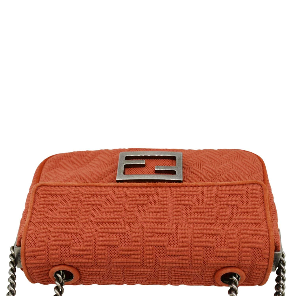 FENDI Baguette Technical Fabric FF Midi Chain Shoulder Bag Orange