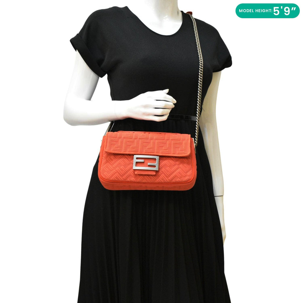 FENDI Baguette Technical Fabric FF Midi Chain Shoulder Bag Orange