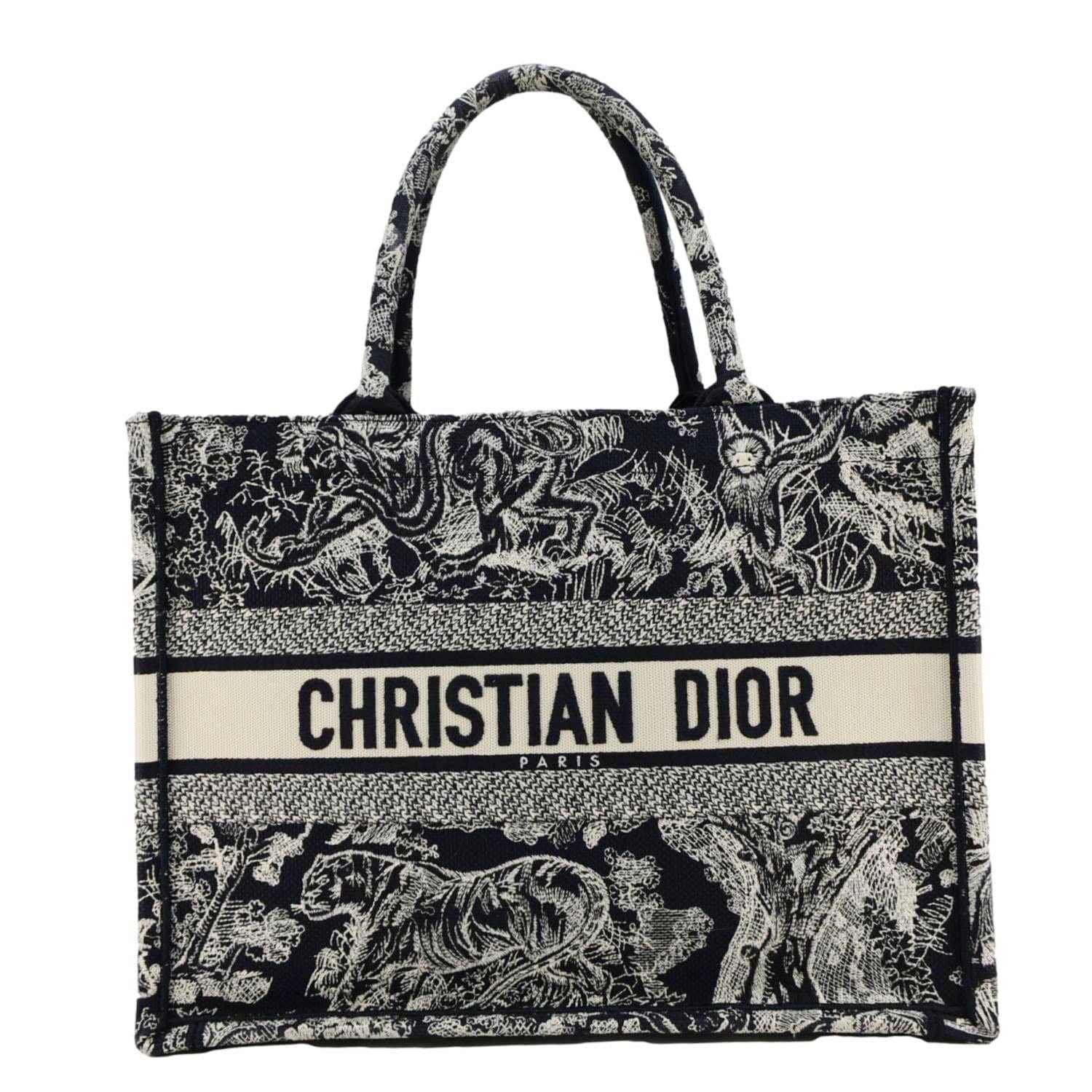 CHRISTIAN DIOR  Book Medium Toile De Jouy Reverse Embroidery Tote Blue