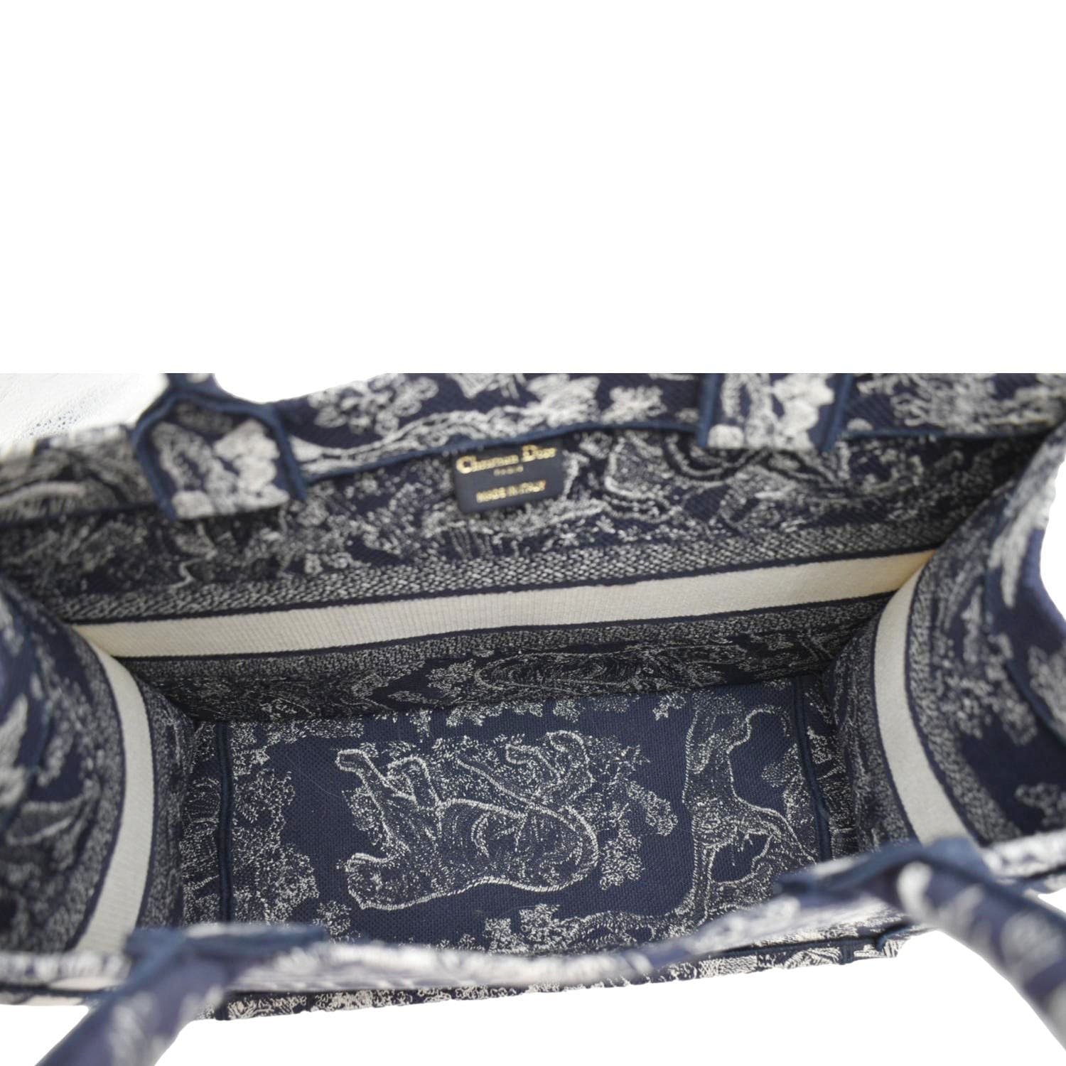 CHRISTIAN DIOR  Book Medium Toile De Jouy Reverse Embroidery Tote Blue