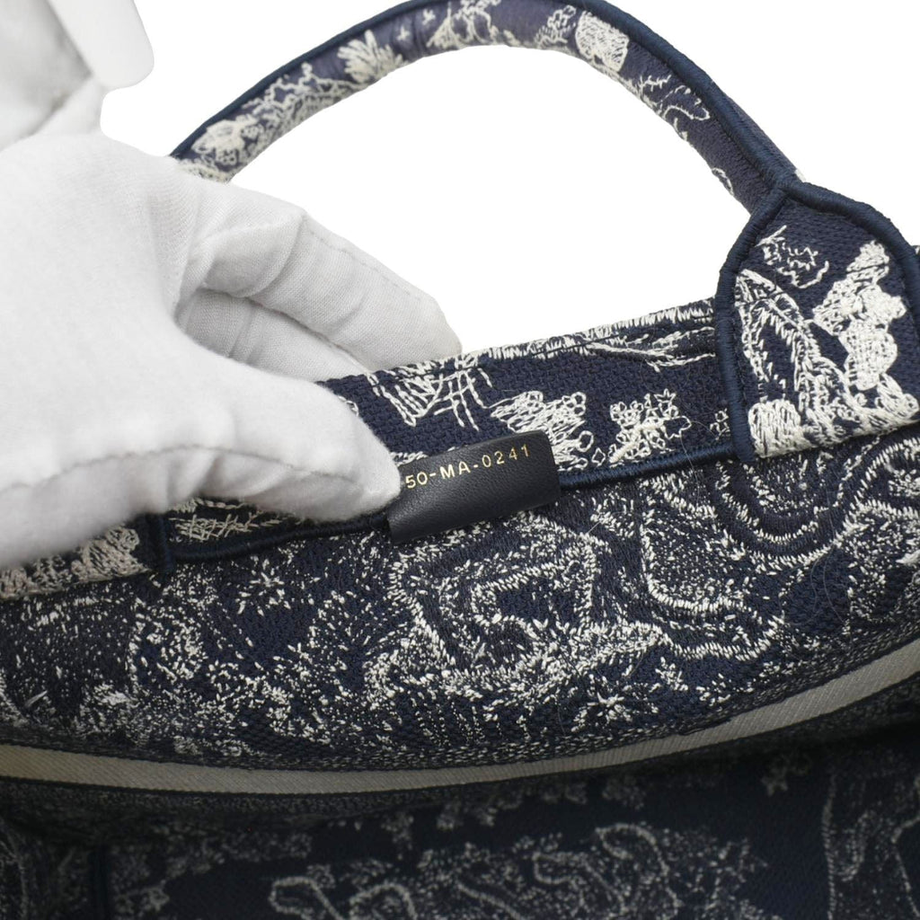 CHRISTIAN DIOR  Book Medium Toile De Jouy Reverse Embroidery Tote Blue