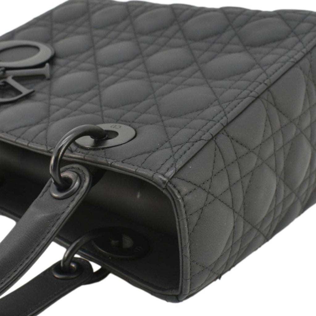 CHRISTIAN DIOR Lady Dior Ultra Matte Cannage Calfskin Leather Shoulder Bag Black