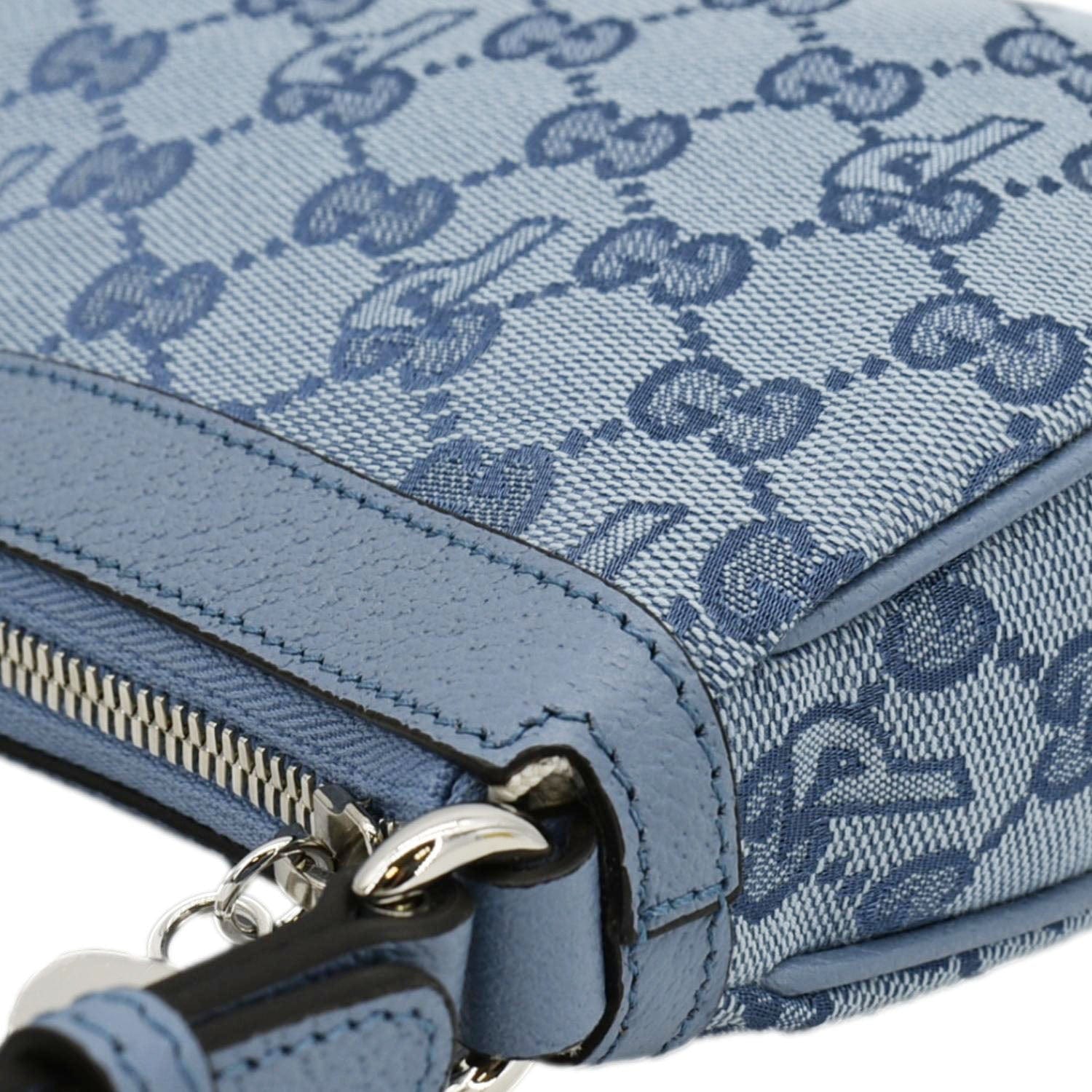 GUCCI X Palace Half Moon Mini GG-P Canvas Shoulder Bag Light Blue 723737