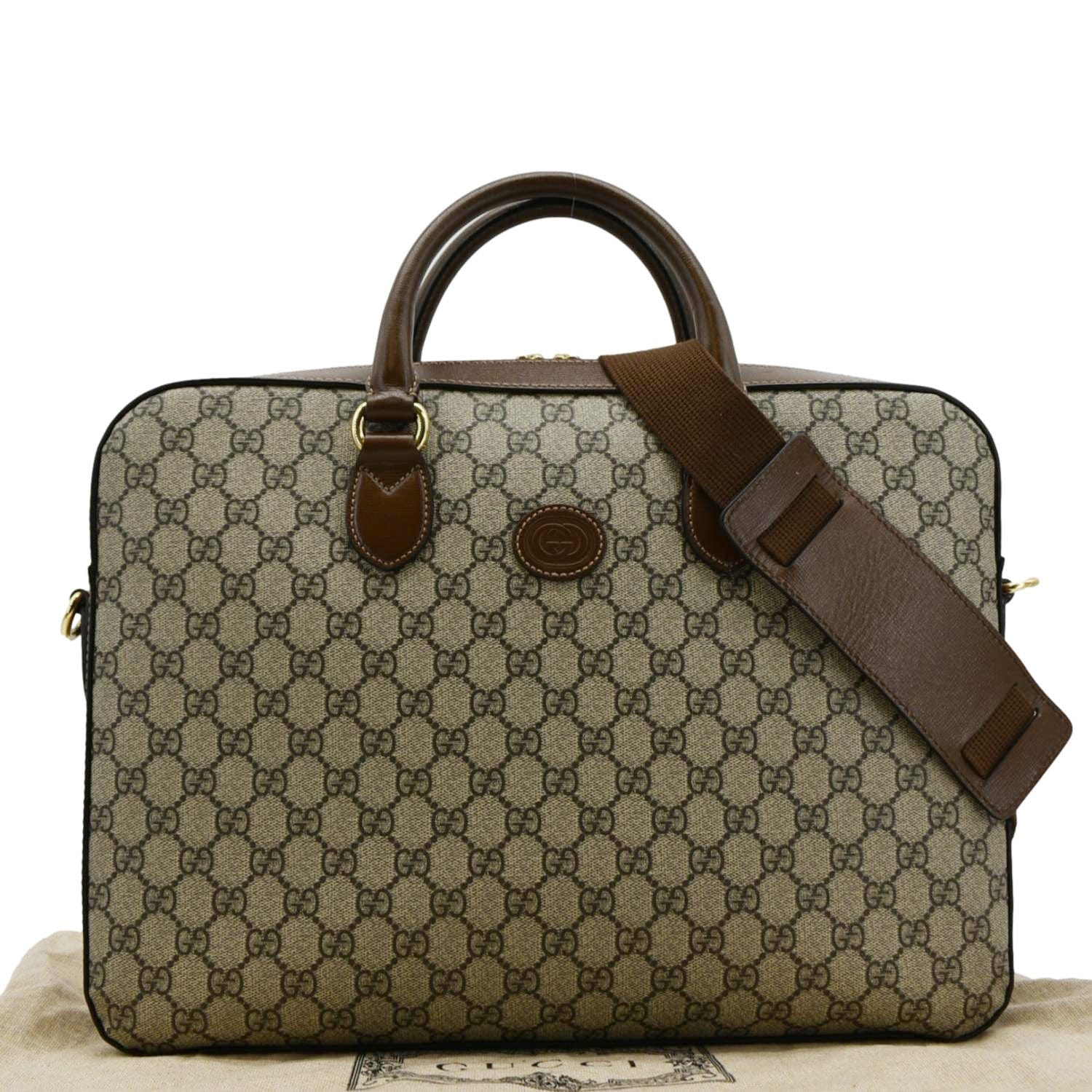 GUCCI Interlocking GG Supreme Canvas Briefcase Shoulder Bag Brown 674140