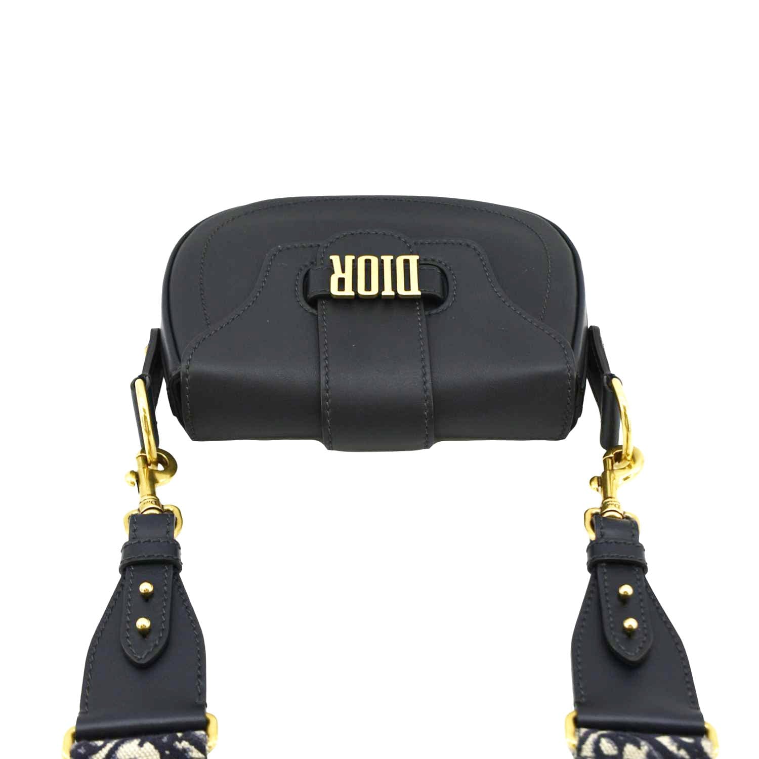CHRISTIAN DIOR D Fence Calfskin Leather Saddle Bag Black