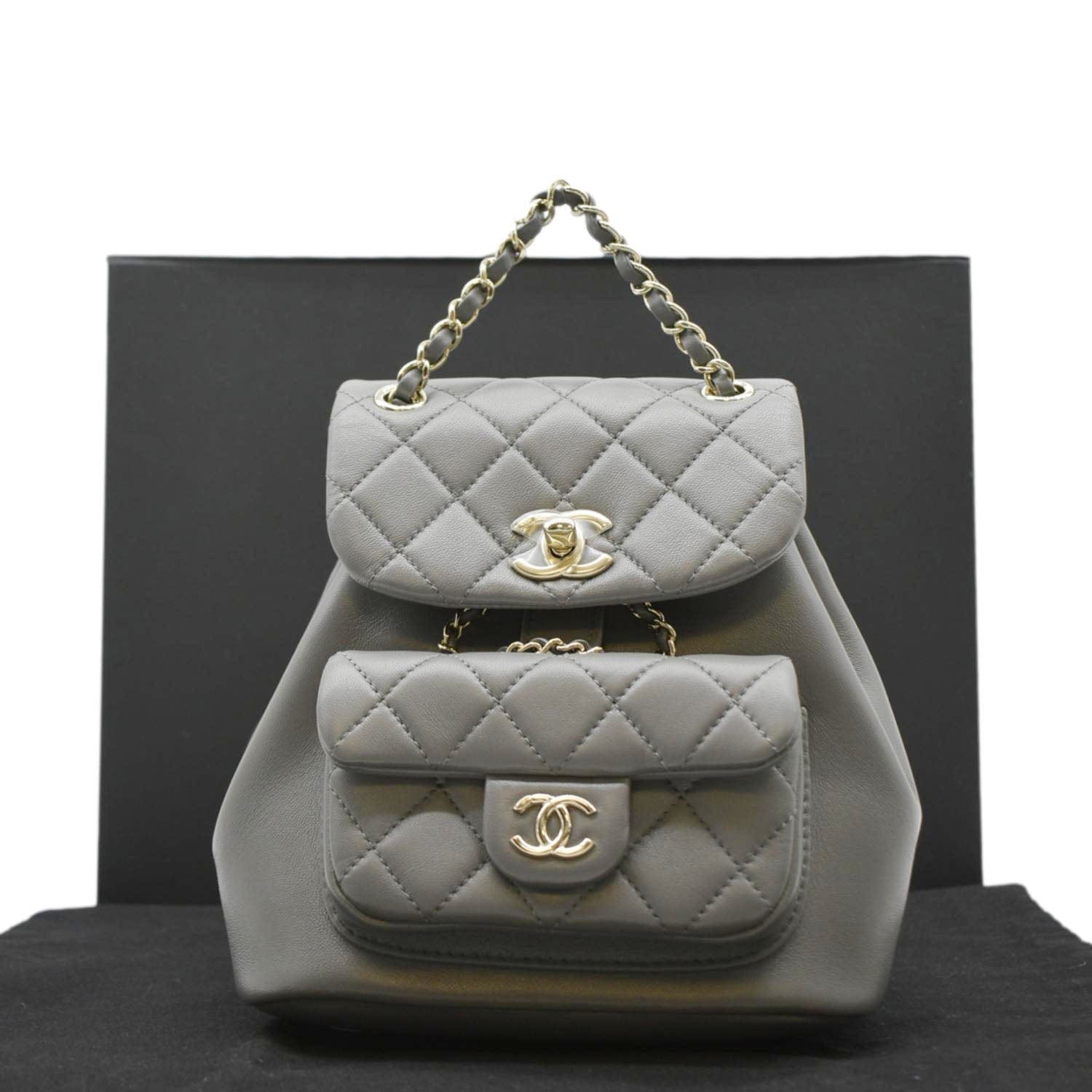 CHANEL Duma Small Quilted Leather Backpack Bag Grey