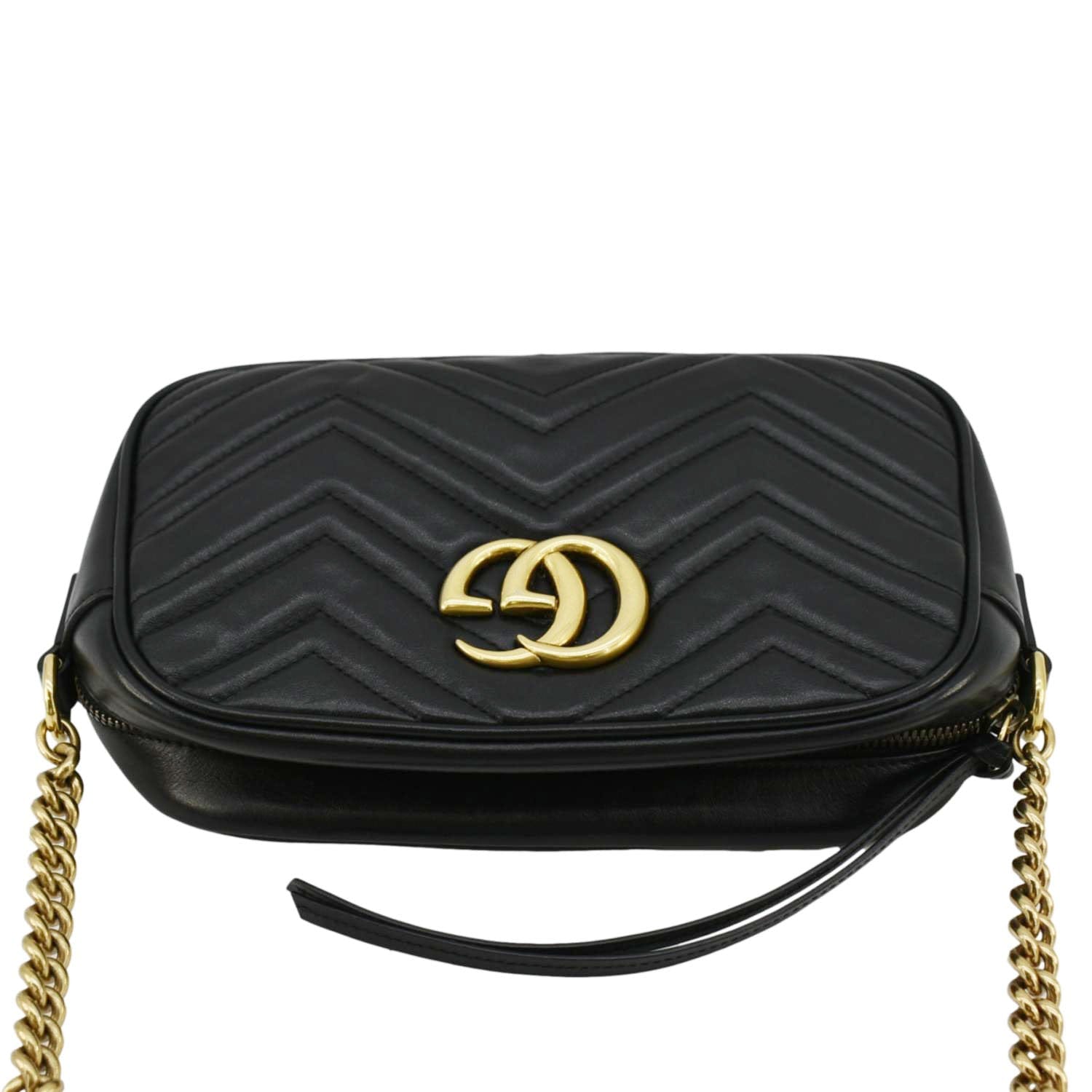 GUCCI GG Marmont Small Matelasse Chevron Leather Camera Bag Black 447632