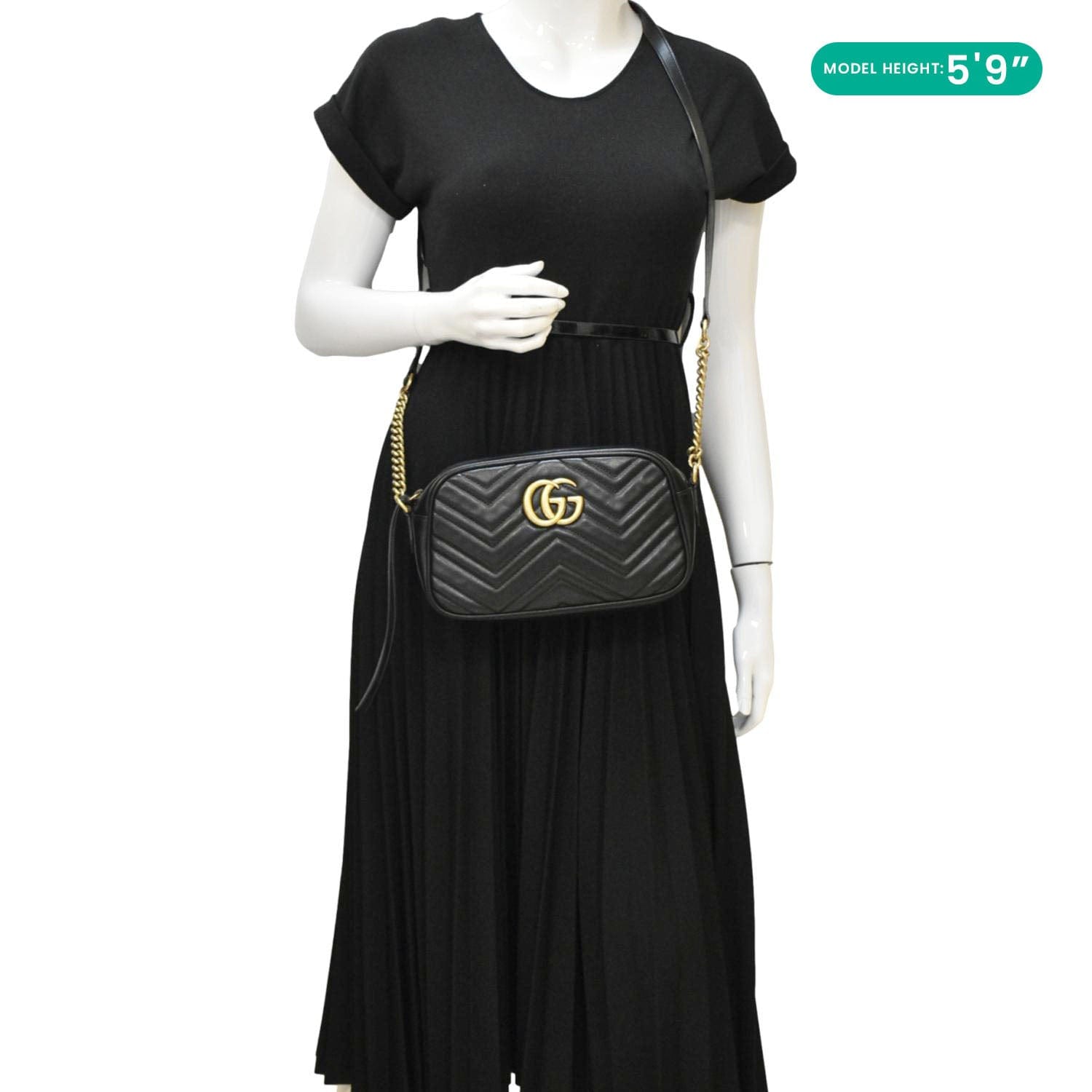 GUCCI GG Marmont Small Matelasse Chevron Leather Camera Bag Black 447632