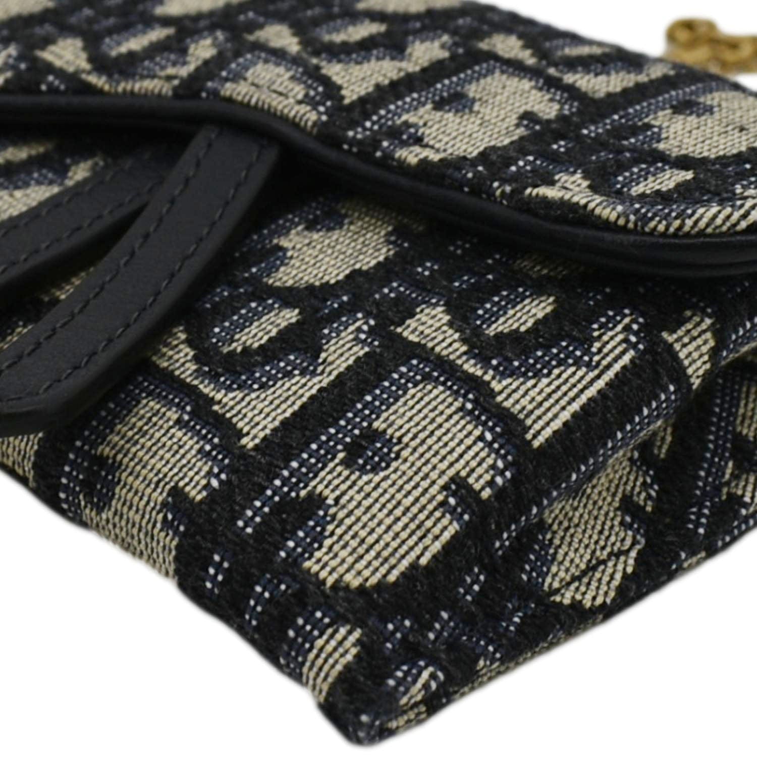 CHRISTIAN DIOR Nano Saddle Oblique Chain Wallet Navy Blue