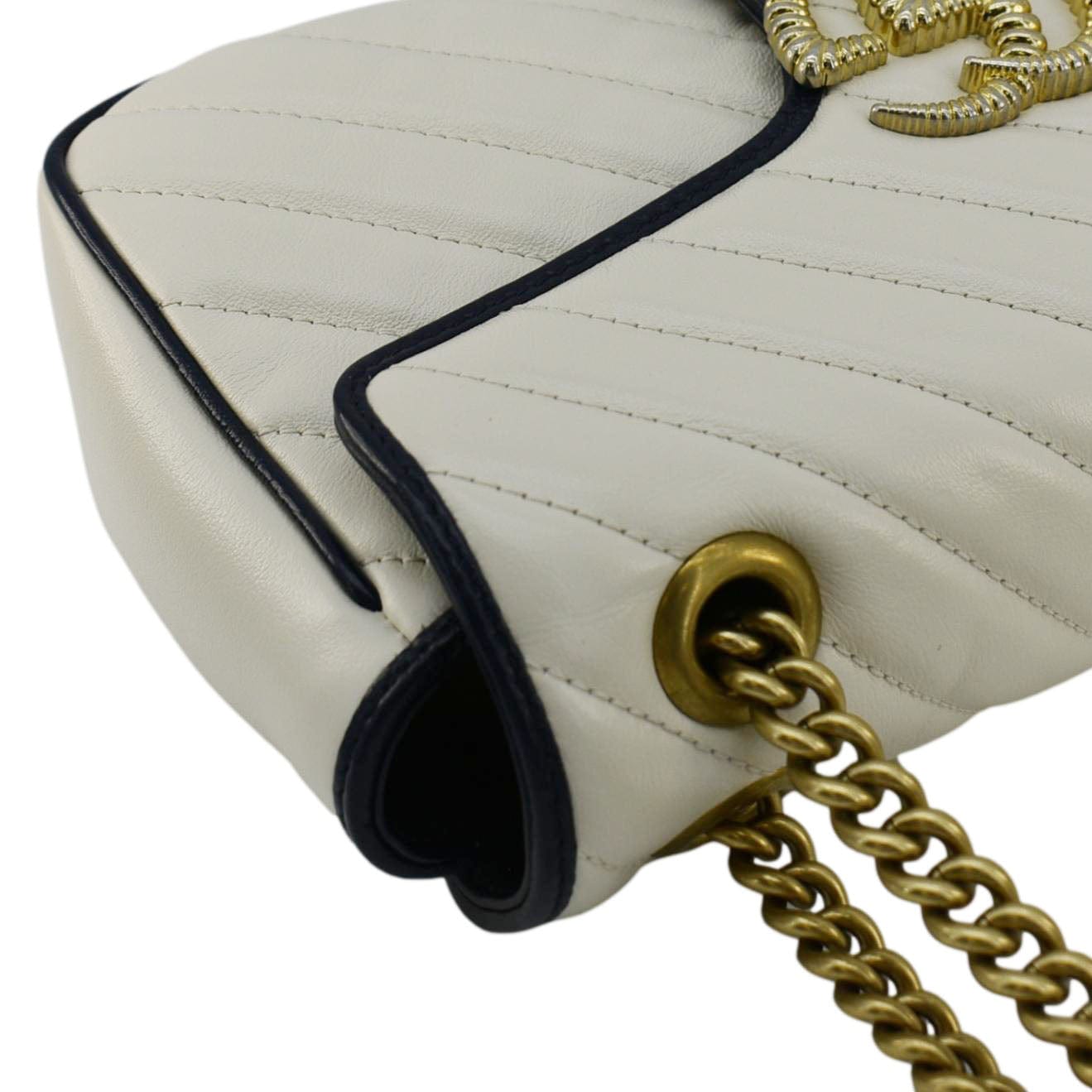 GUCCI GG Marmont Small Diagonal Matelasse Leather Crossbody Bag White 443497