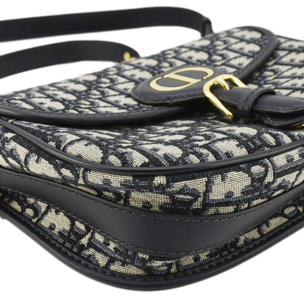 CHRISTIAN DIOR Bobby Medium Oblique Jacquard Canvas Crossbody Bag Navy Blue