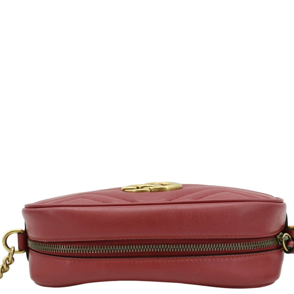 GUCCI GG Marmont Small Matelasse Chevron Leather Crossbody Camera Bag Red 447632