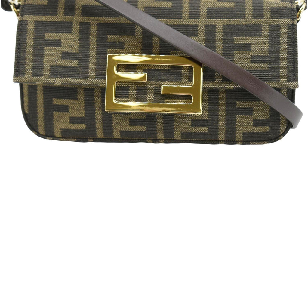 FENDI Baguette Mini Zucca Canvas Shoulder Bag Brown