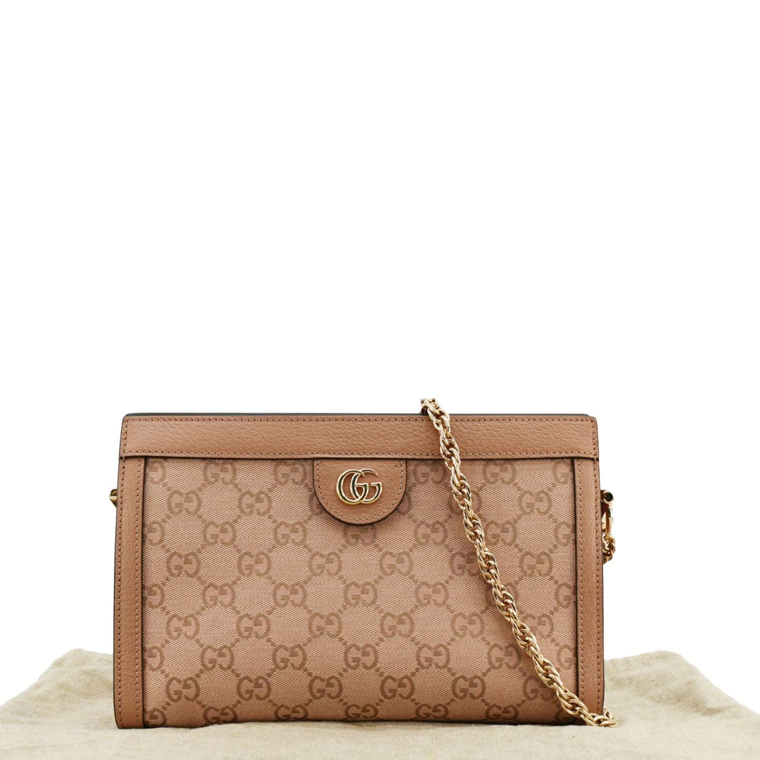 GUCCI Ophidia Small GG Canvas Chain Shoulder Bag Pink 503877
