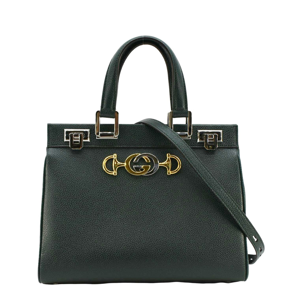 GUCCI Zumi Small Leather Top Handle Shoulder Bag Green