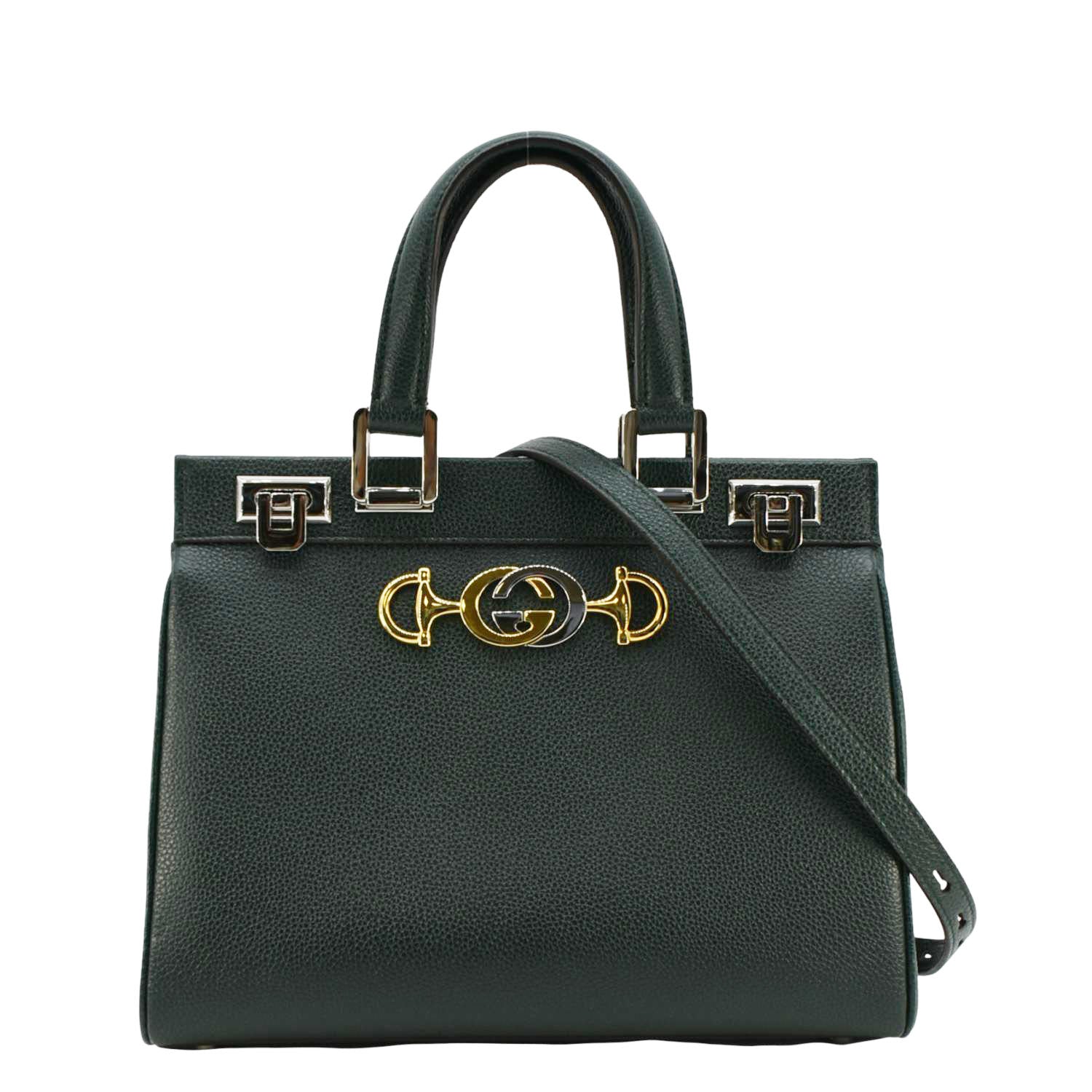 GUCCI Zumi Small Leather Top Handle Shoulder Bag Green