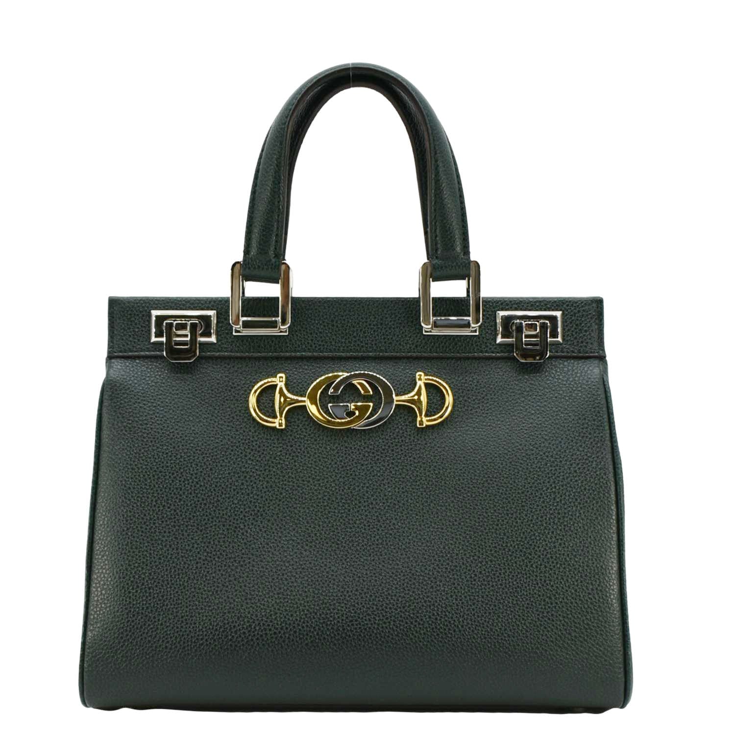 GUCCI Zumi Small Leather Top Handle Shoulder Bag Green