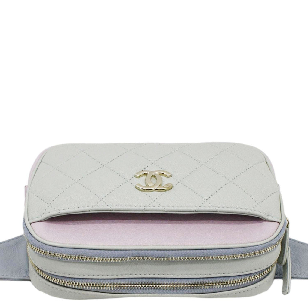 CHANEL CC Double Zip Quilted Leather Tri-Color Belt Bag Pink