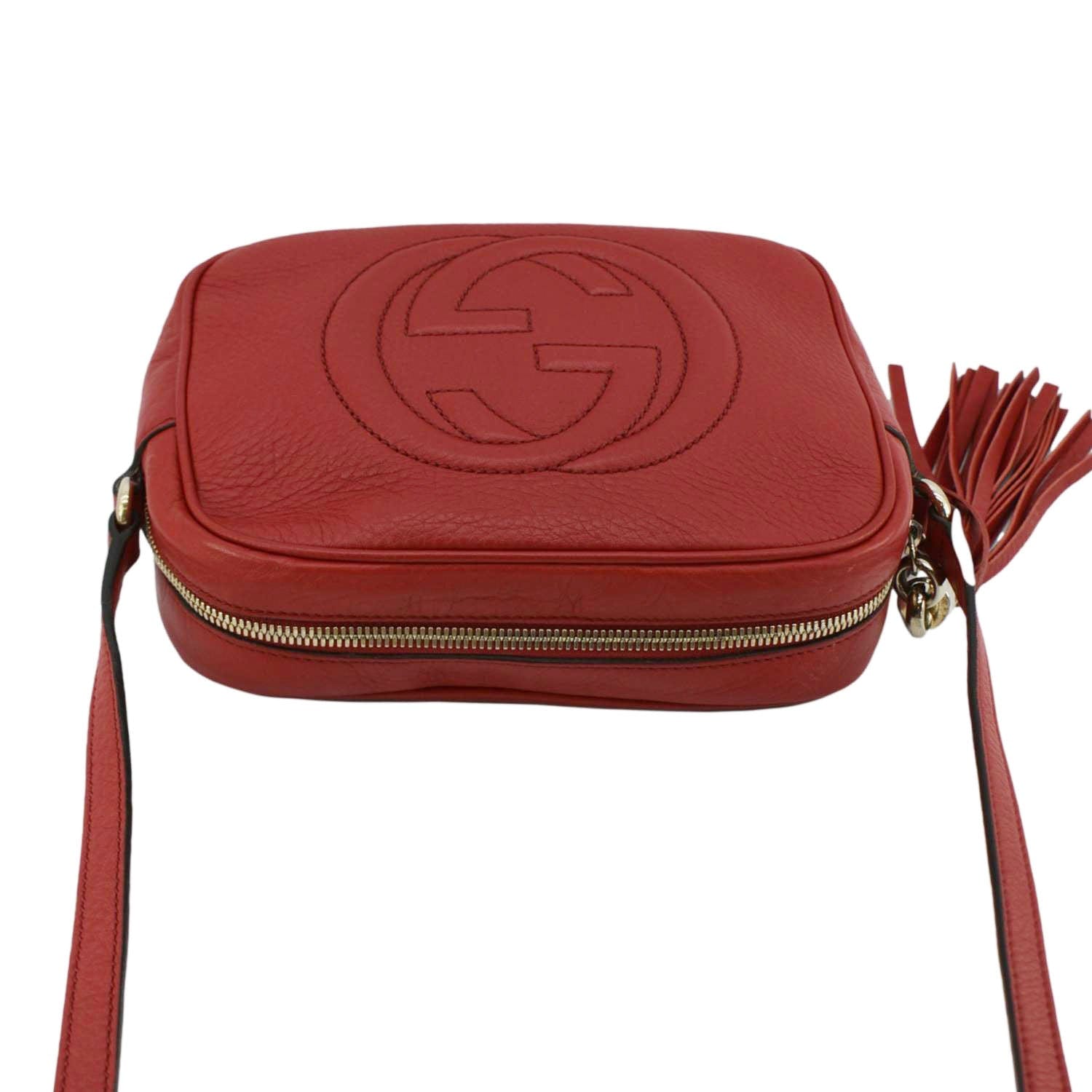 GUCCI Soho Disco Camera Leather Crossbody Bag Red 308364