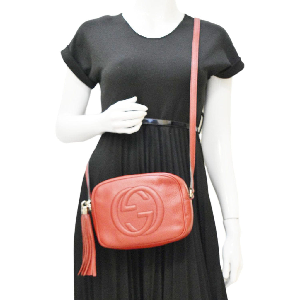 GUCCI Soho Disco Camera Leather Crossbody Bag Red 308364