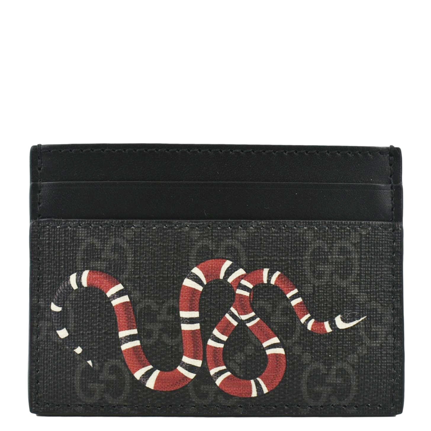 GUCCI Kingsnake Print GG Supreme Monogram  Case Black 451277