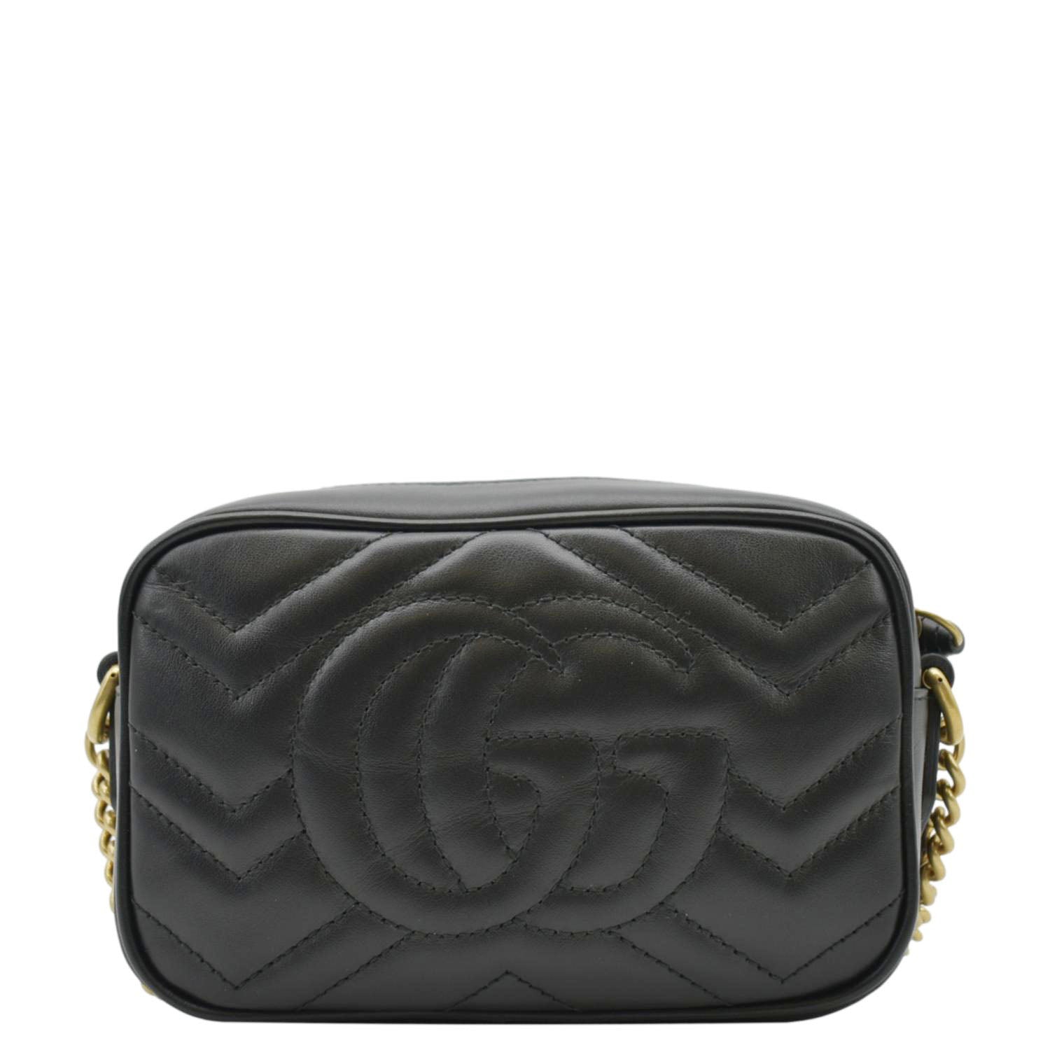 GUCCI GG Marmont Mini Matelasse Leather Chain Crossbody Bag Black 448065
