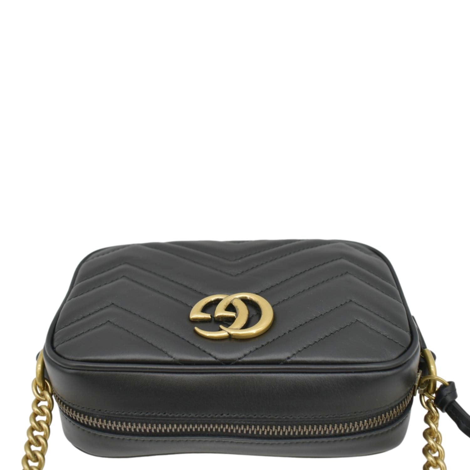 GUCCI GG Marmont Mini Matelasse Leather Chain Crossbody Bag Black 448065