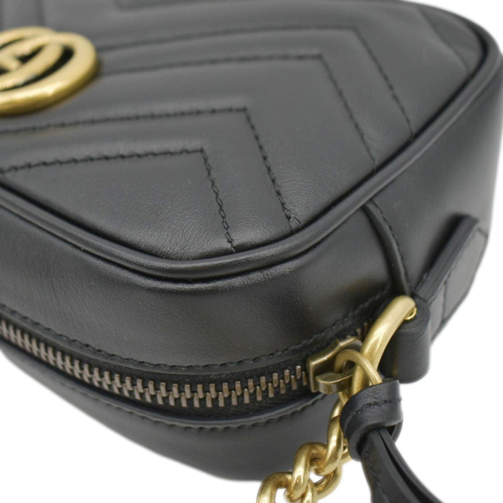 GUCCI GG Marmont Mini Matelasse Leather Chain Crossbody Bag Black 448065