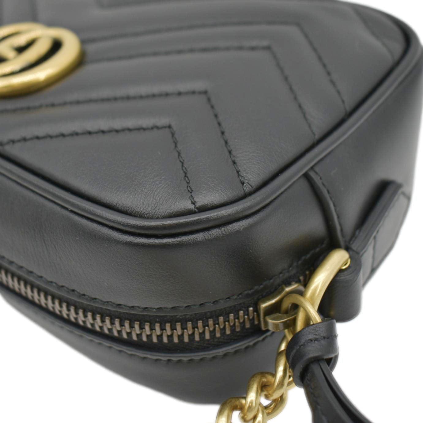 GUCCI GG Marmont Mini Matelasse Leather Chain Crossbody Bag Black 448065