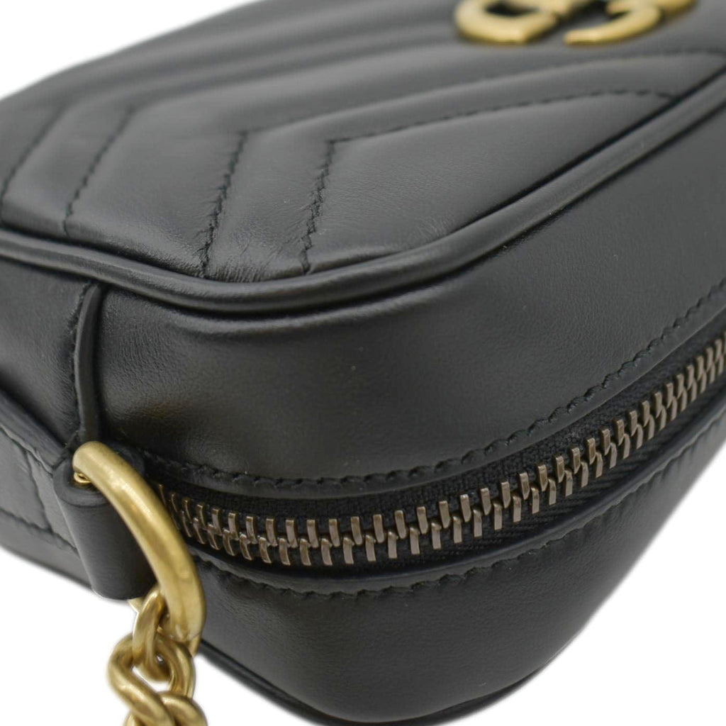 GUCCI GG Marmont Mini Matelasse Leather Chain Crossbody Bag Black 448065