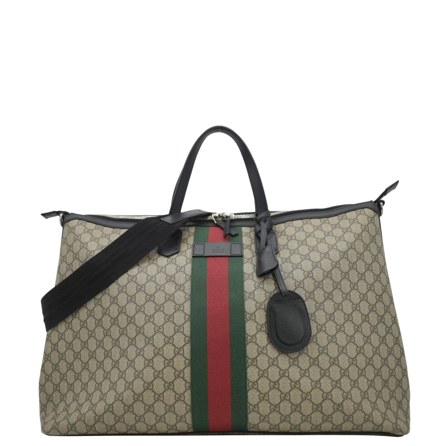 GUCCI Large Zippered GG Supreme Canvas Web Duffle Bag Beige 353406