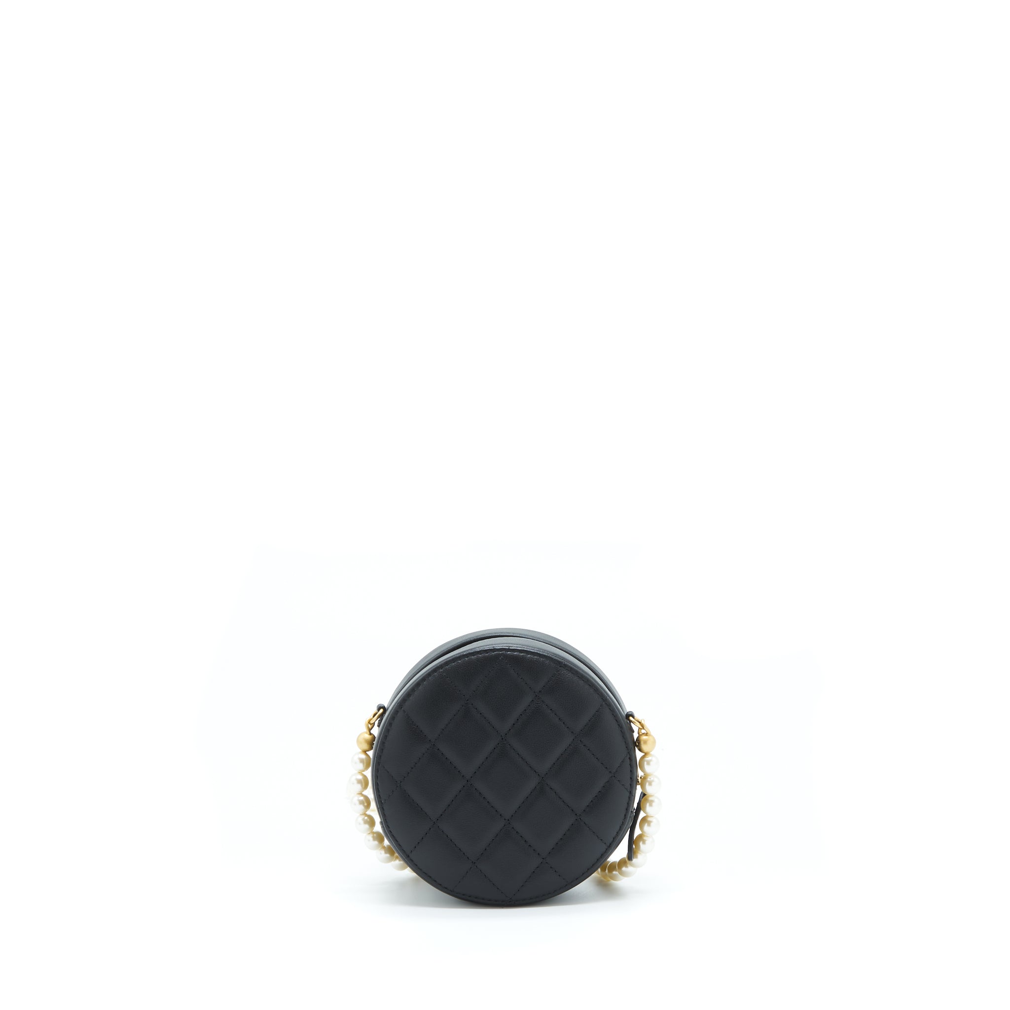 Chanel Pearl Round Clutch With Chain Calfskin Black