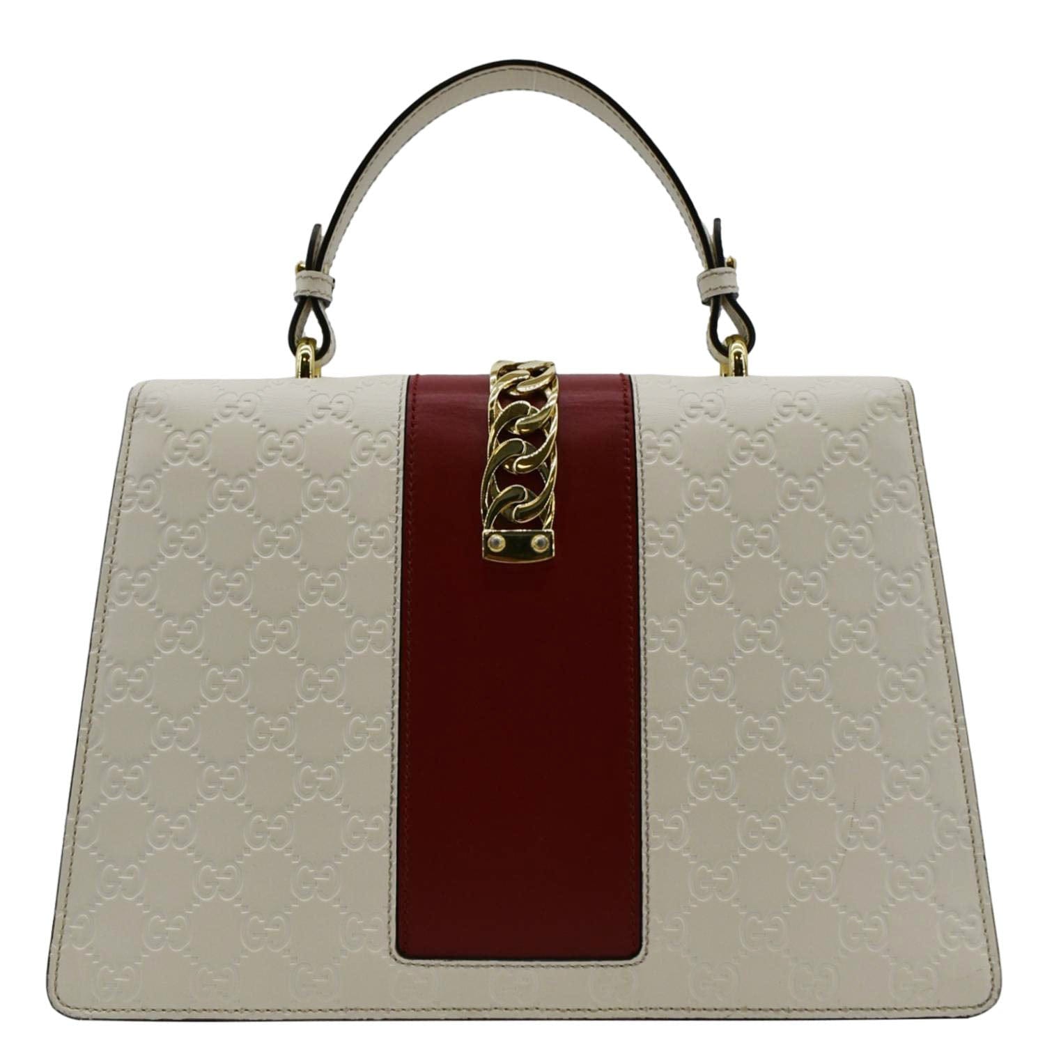 GUCCI Sylvie Medium GG Signature Leather Top Handle Shoulder Bag Off White 431665