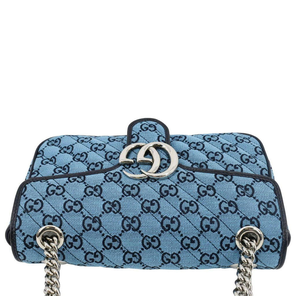 GUCCI GG Marmont Small Matelasse Canvas Shoulder Bag Blue 443497