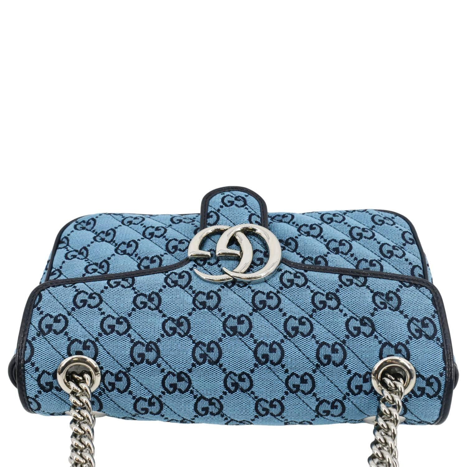 GUCCI GG Marmont Small Matelasse Canvas Shoulder Bag Blue 443497