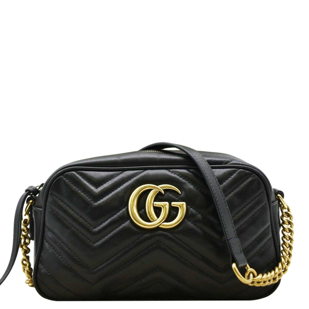 GUCCI GG Marmont Small Matelasse Chevron Leather Crossbody Camera Bag Black 447632