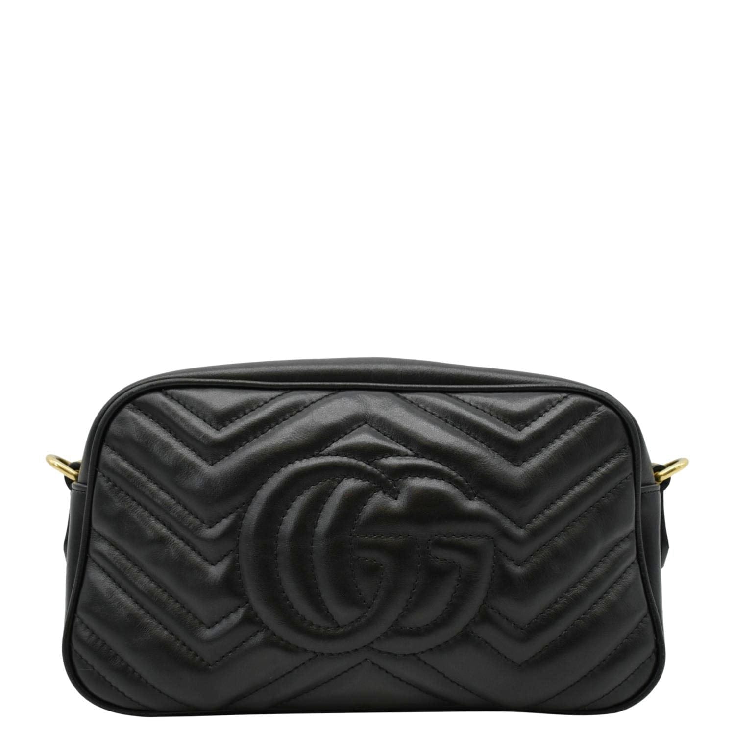 GUCCI GG Marmont Small Matelasse Chevron Leather Crossbody Camera Bag Black 447632