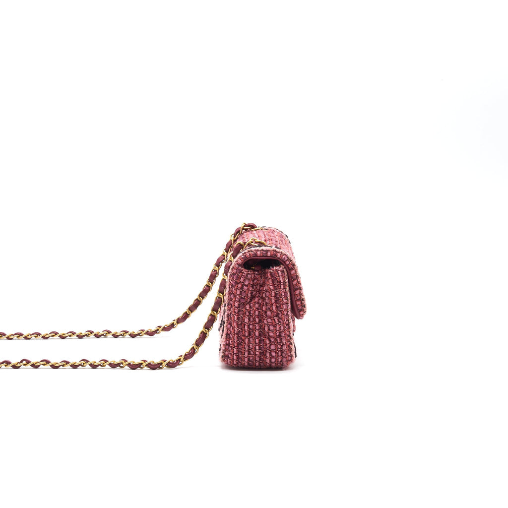 Chanel Tweed/Braid Classic Flap Mini Bag Pink