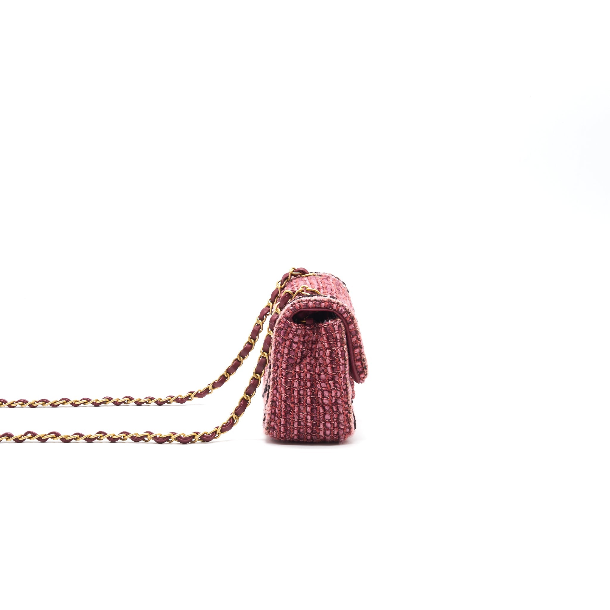Chanel Tweed/Braid Classic Flap Mini Bag Pink