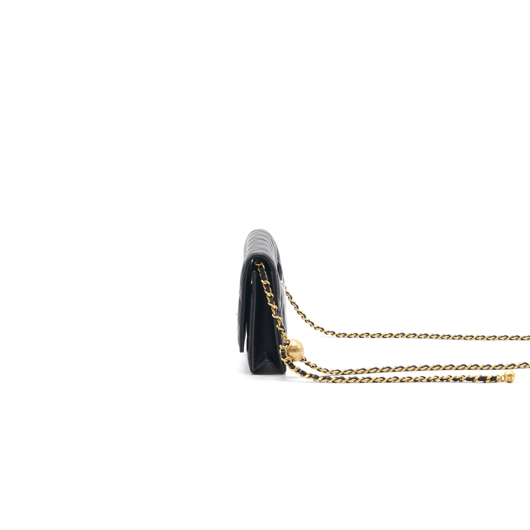 Chanel Lambskin Quilted CC Pearl Crush Wallet on Chain Black
