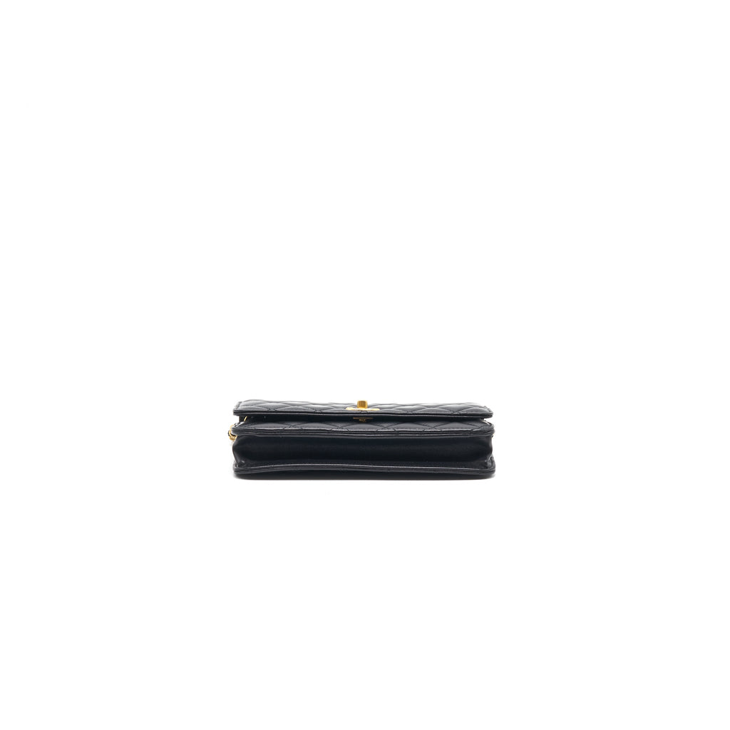 Chanel Lambskin Quilted CC Pearl Crush Wallet on Chain Black