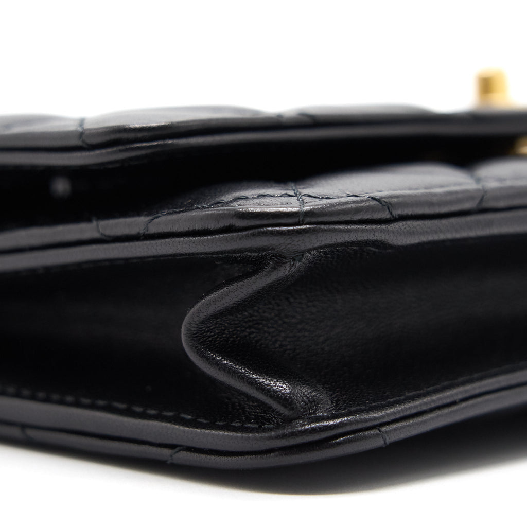 Chanel Lambskin Quilted CC Pearl Crush Wallet on Chain Black