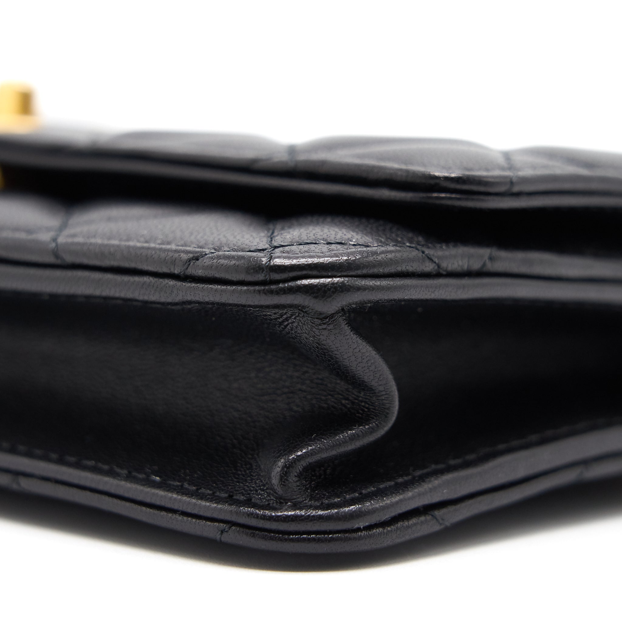Chanel Lambskin Quilted CC Pearl Crush Wallet on Chain Black