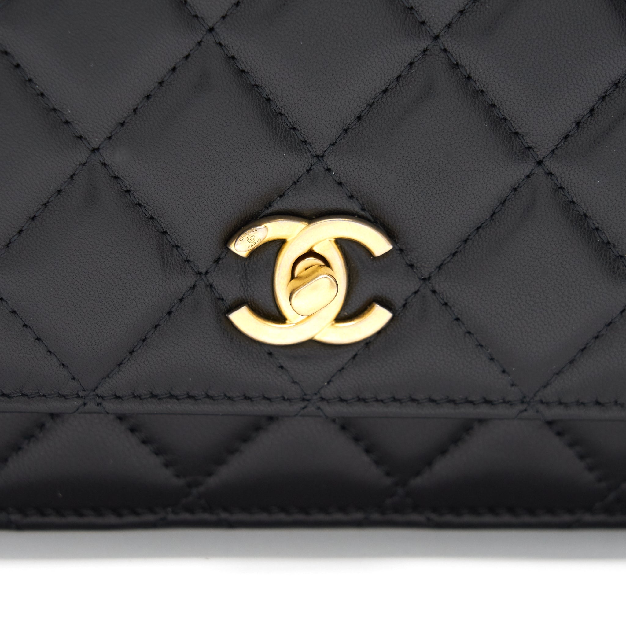 Chanel Lambskin Quilted CC Pearl Crush Wallet on Chain Black