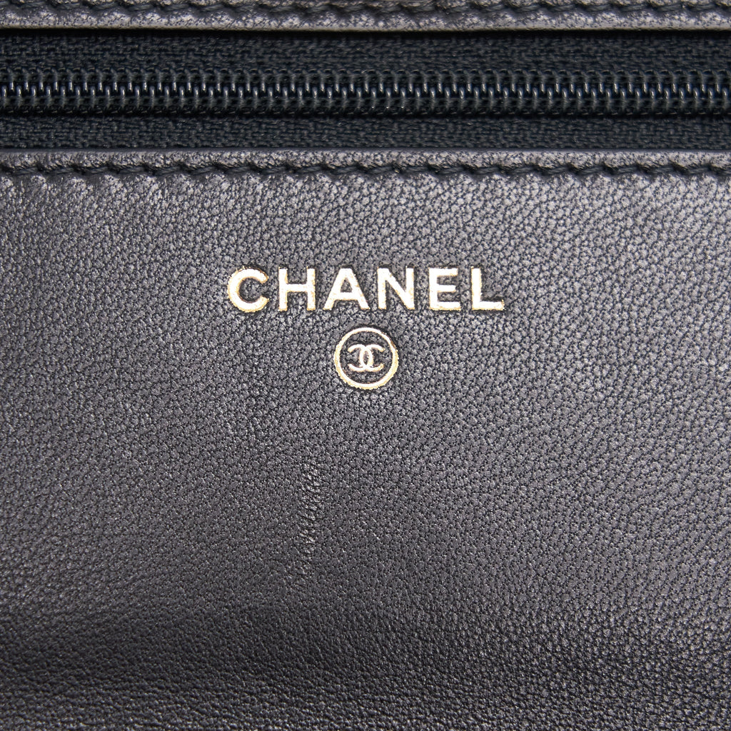 Chanel Lambskin Quilted CC Pearl Crush Wallet on Chain Black