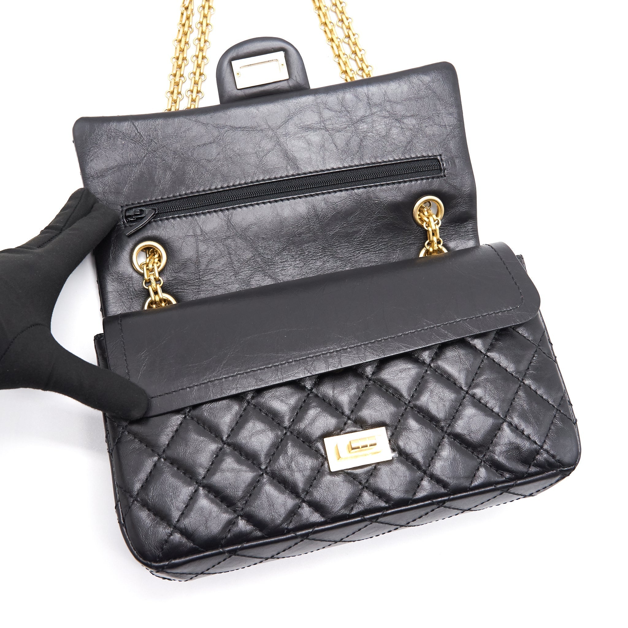 Chanel 2.55 Handbag Aged Calfskin Black