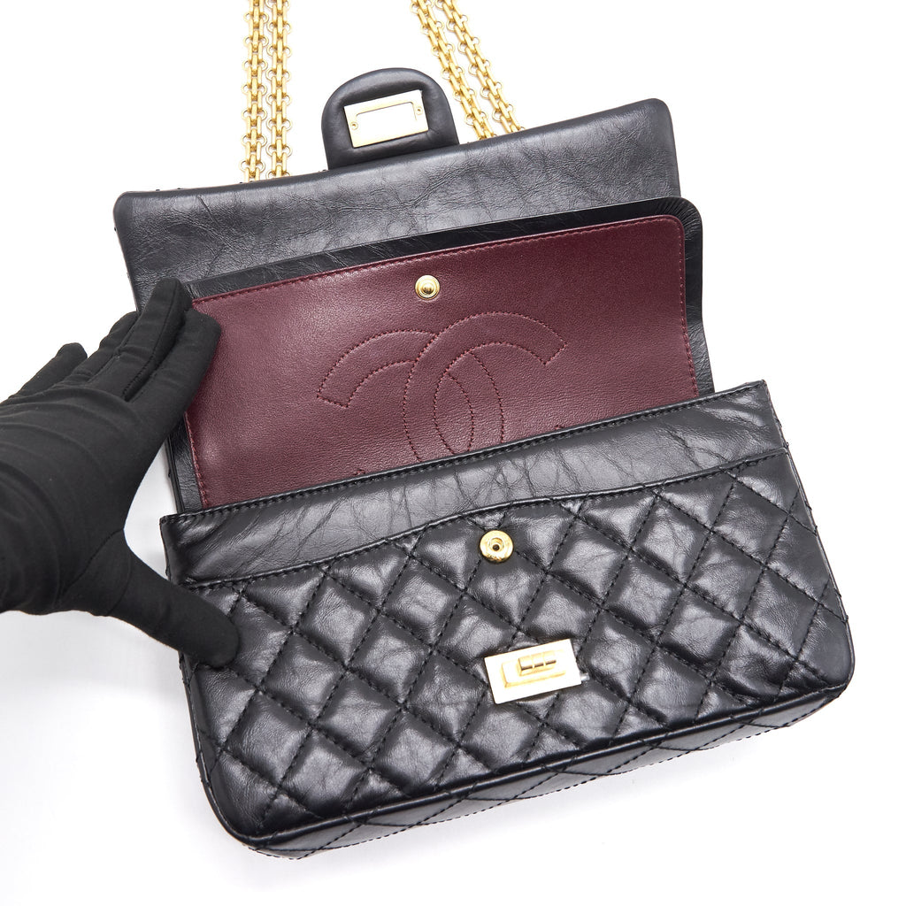 Chanel 2.55 Handbag Aged Calfskin Black