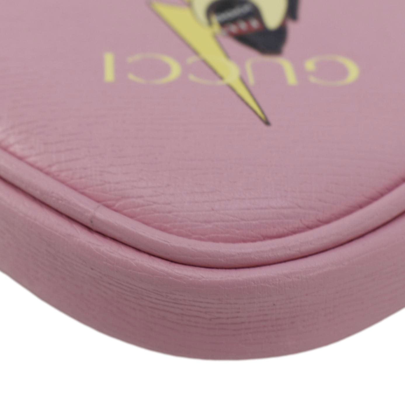 Gucci Bananya Heart Print Leather Coin Case Pink 701062