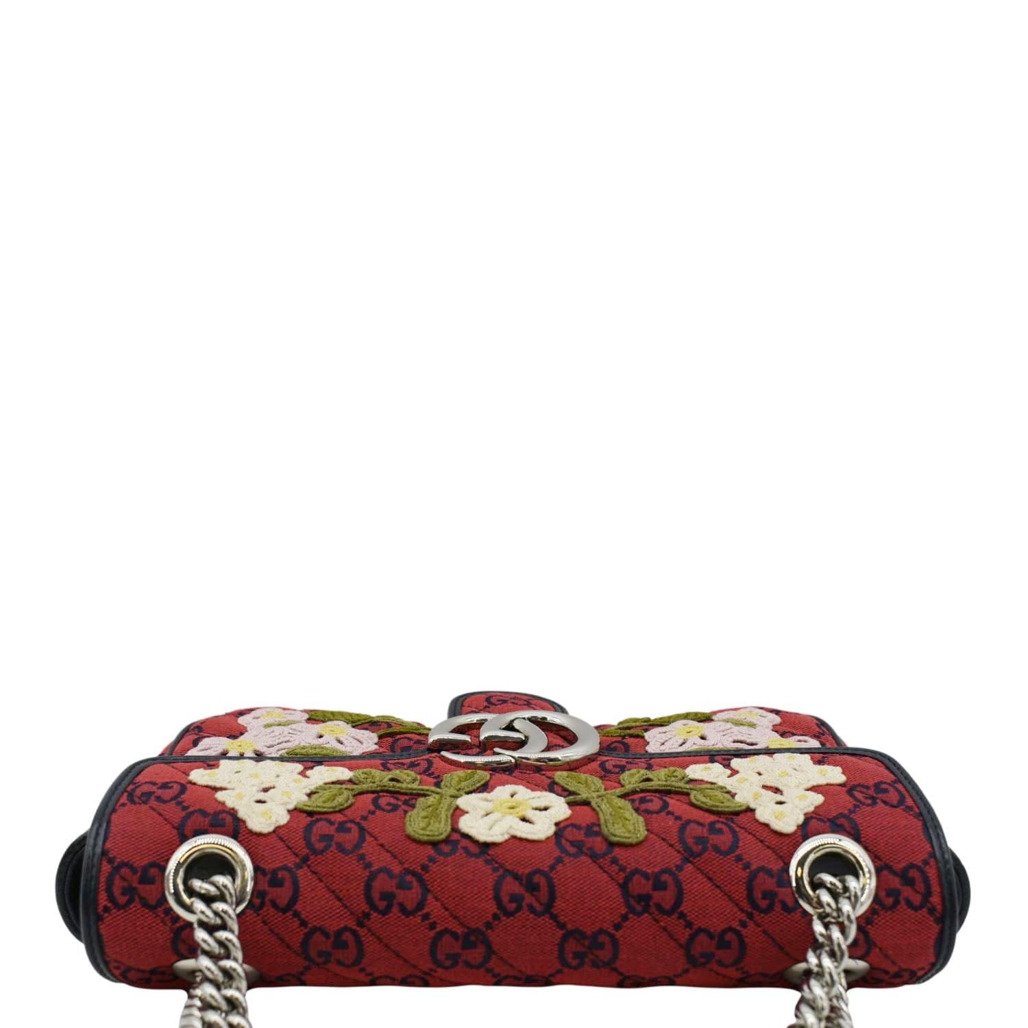 GUCCI GG Marmont Small Floral Embroidered Canvas Crossbody Bag Red 443497