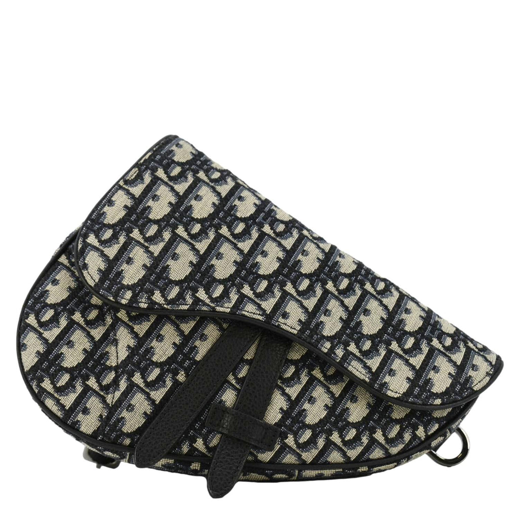 CHRISTIAN DIOR Saddle Oblique Jacquard Belt Crossbody Bag Navy Blue